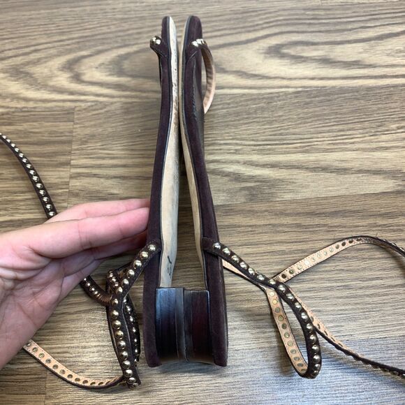 Sergio Rossi Womens Studded Strappy Open Toe Ankle Wrap Sandals Brown Size 38.5 - Picture 4 of 11